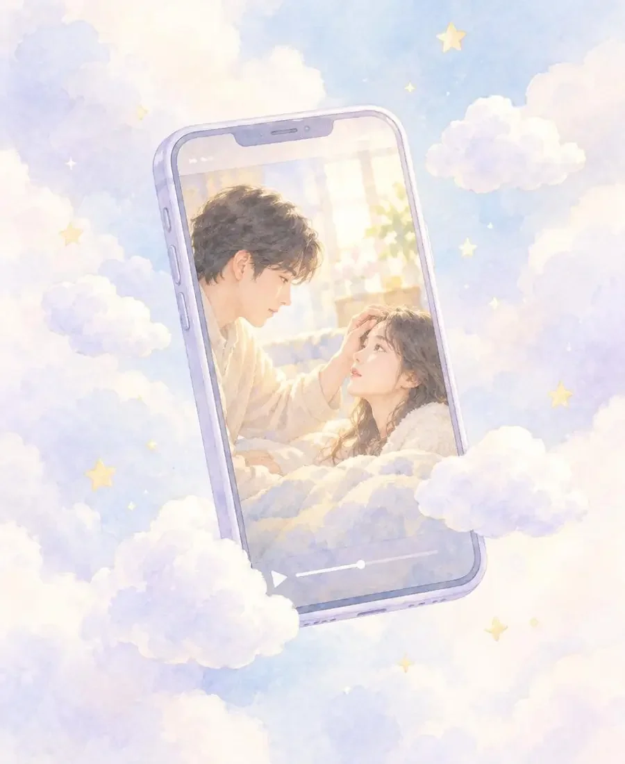 红果爽剧极速更新站 APP 界面插画，展示纸感花园风格与短剧卡片